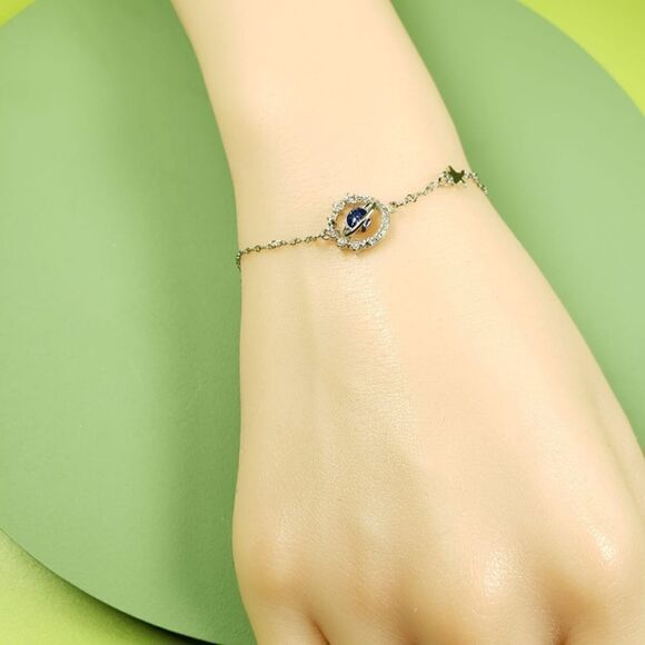 Brand New Silver Rhinestone 3D Blue Space Bracelet - Picture 3 of 7